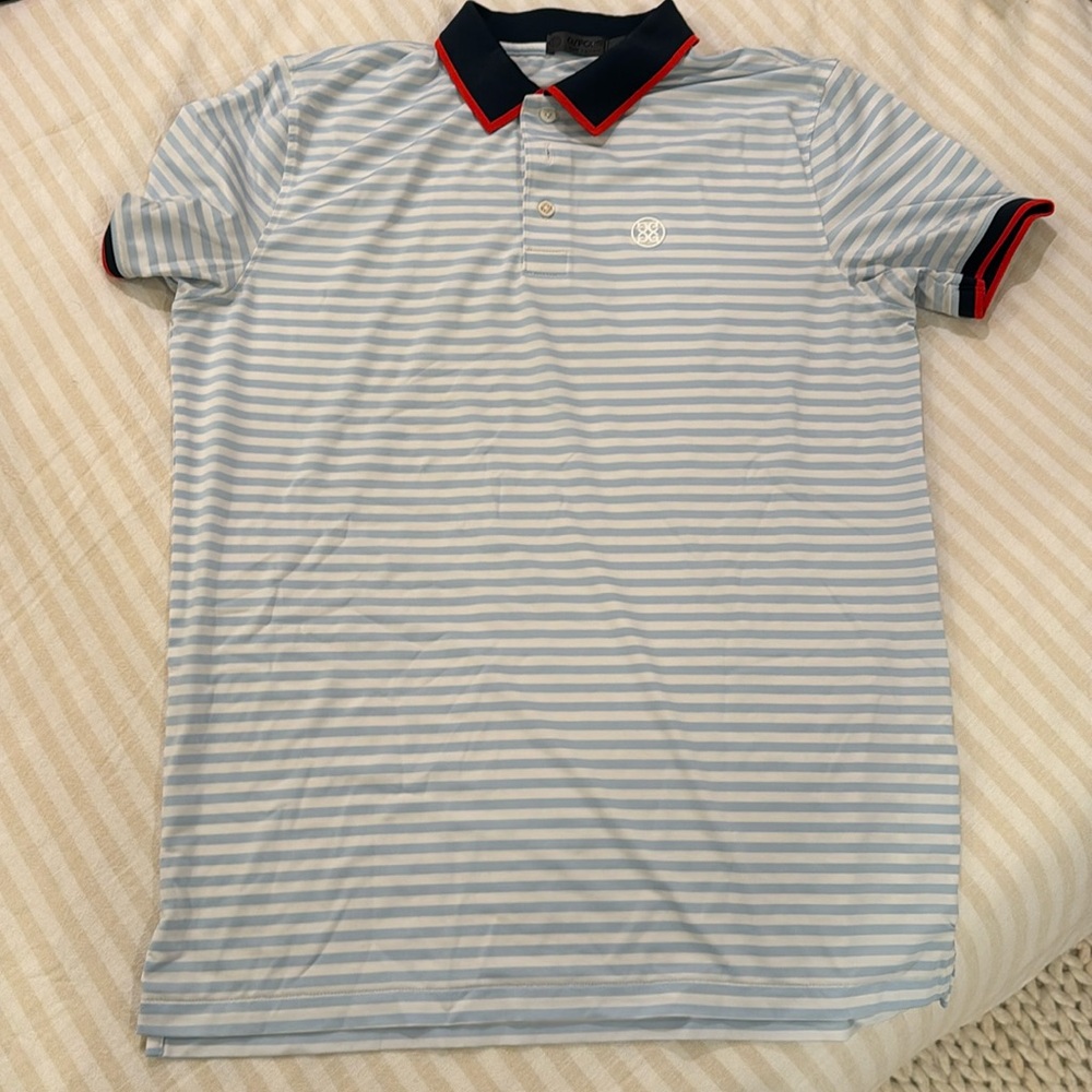 G/FORE Blue and white striped polo